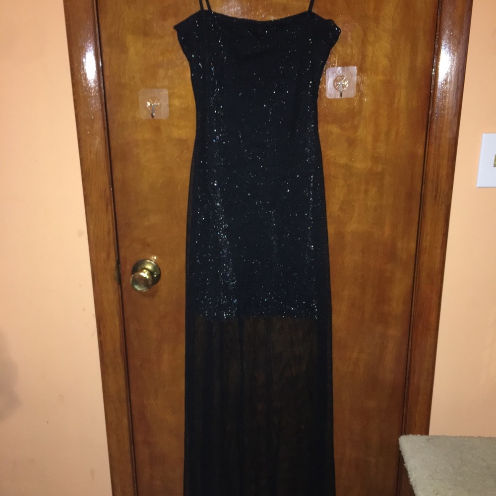 Black Shimmer dress with long mesh over. Sz S